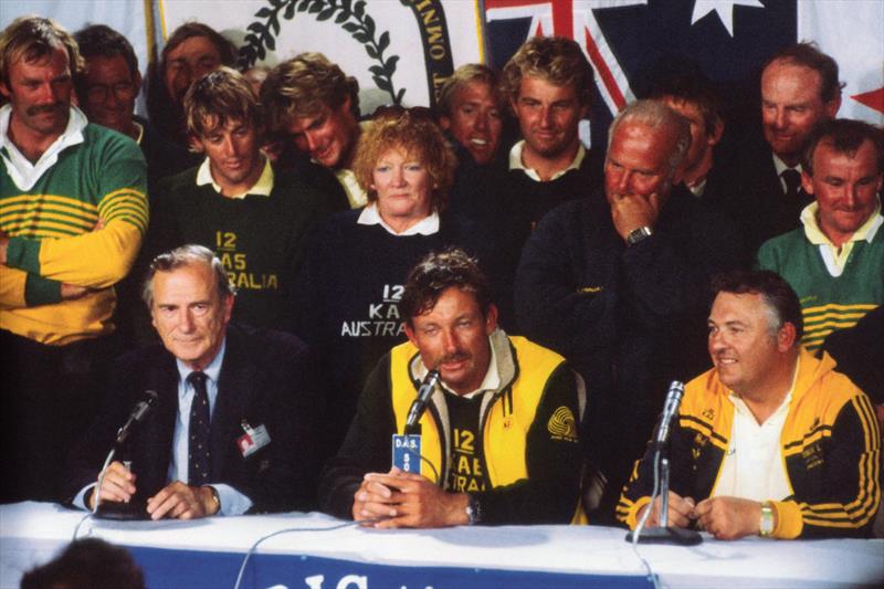 Media conference at the State Armoury moderated by press officer, Leonard Panaggio - 1983 America's Cup - Newport RI photo copyright Paul Darling Collection taken at New York Yacht Club and featuring the 12m class