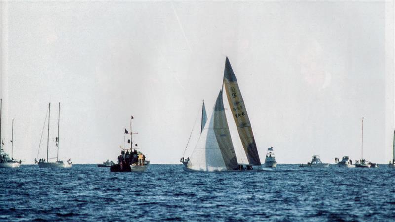 Australia II closes in on the finish line - Final Race - 1983 America's Cup - Newport RI photo copyright Paul Darling Collection taken at New York Yacht Club and featuring the 12m class