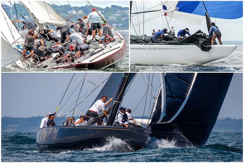 American Eagle at the 2019 Worlds, Courageous training for 2023, and Challenge XII at the 2019 Worlds photo copyright George Bekris/Becca Hassel/Rod Harris taken at Ida Lewis Yacht Club and featuring the 12m class