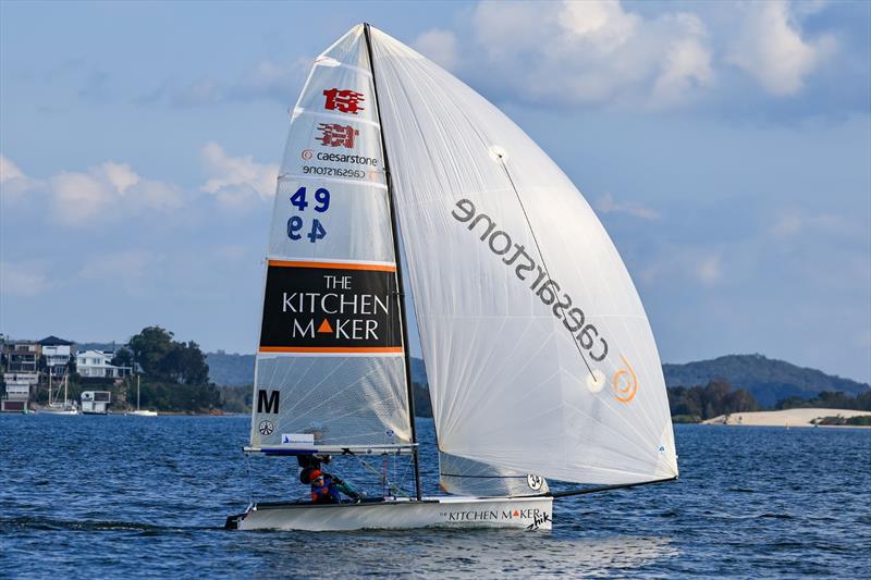 Current Overall Leader- Heidi Bates Sailing her 13ft Skiff on Zhik Combined High Schools (CHS) Sailing Championships Day 2 photo copyright Red Hot Shotz Sports Photography / Chris Munro taken at Belmont 16ft Sailing Club and featuring the 13ft Skiff class