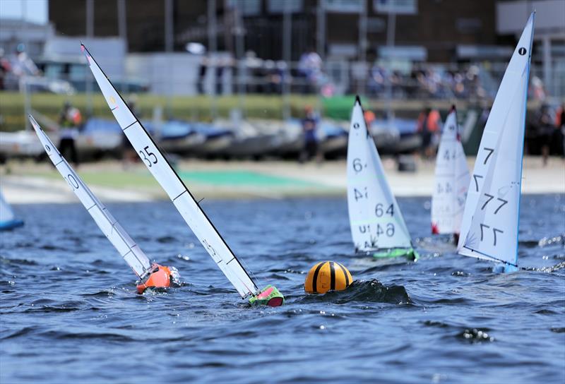 2026 IOM Worlds at Datchet Water Day 5 - CRO 35 chases CRO 30 around the leeward gate - photo © Mark Jardine