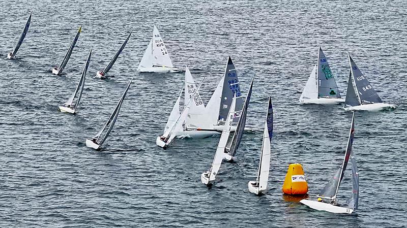 Close top mark photo copyright Ray Smith taken at Royal Freshwater Bay Yacht Club and featuring the 2.4m class