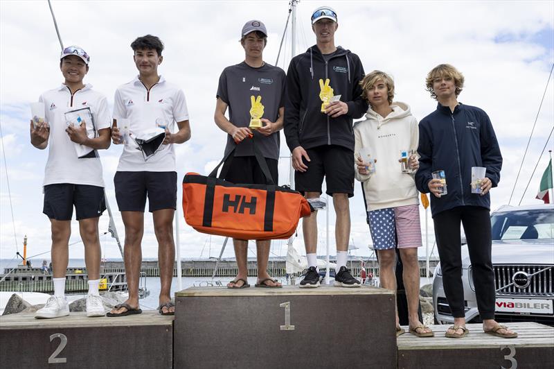 George Lee Rush and Seb Menzies top the podium (NZL 3025 - Wakatere Boating Club, Murray's Bay SC) at 29er European Championship - 4, July 2022 photo copyright Mogens Hansen taken at  and featuring the 29er class