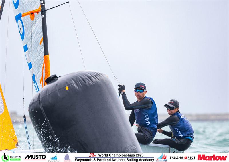 Joel Beashel and  Logan Radford - 2023 29er Worlds photo copyright Kristian Joos taken at Weymouth & Portland Sailing Academy and featuring the 29er class