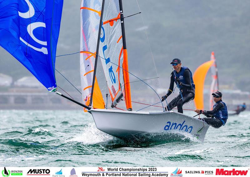 Joel Beashel and  Logan Radford - 2023 29er Worlds photo copyright Kristian Joos taken at Weymouth & Portland Sailing Academy and featuring the 29er class