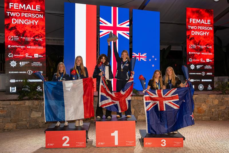 Tessa Clinton and Amelia Higson (NZL) - Bronze Medal Girls 420 - Day 5 - Youth Sailing Championships - December 19 2025 - Vilamoura - photo © Joao Costa Ferreira