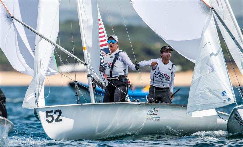 Day 2, 2021 European 470 Championships, Vilamoura, Portugal photo copyright Joao Costa Ferreira taken at Vilamoura Sailing and featuring the 470 class