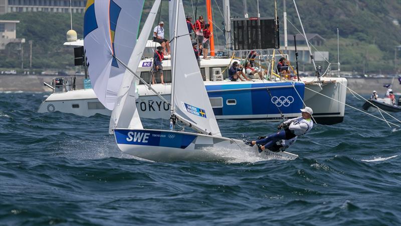 Tokyo2020 - Day 4 - July, 28, - Enoshima, Japan. Anton Dahlberg and Fredrik Bergstrom (SWE) - 470 Men - Race 1 finish photo copyright Richard Gladwell - Sail-World.com / nz taken at  and featuring the 470 class