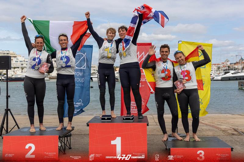 British Martin Wrigley and Bettine Harris, 2026 European Champions - 2026 470 European Championships final day photo copyright International 470 Class Association taken at Vilamoura Sailing and featuring the 470 class