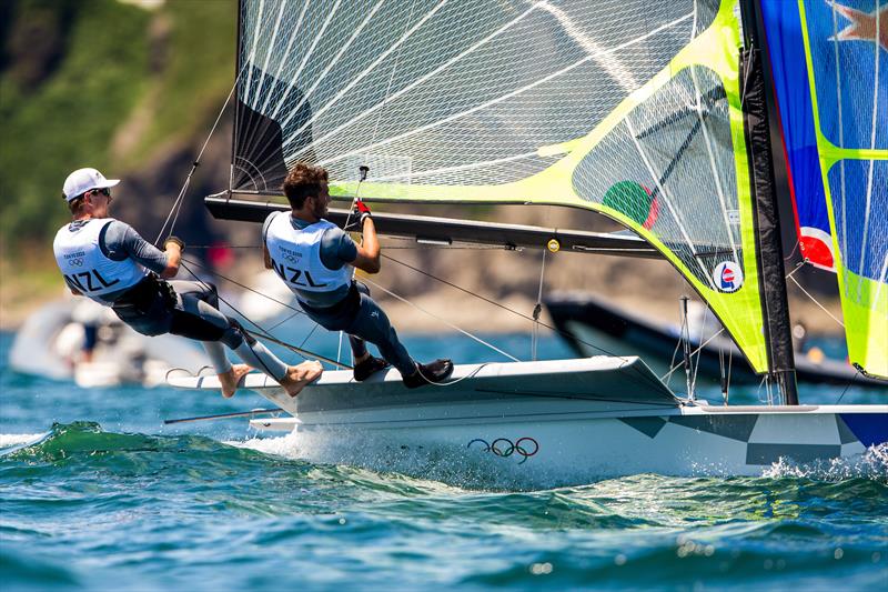 Peter Burling and Blair Tuke practicing off Enoshima ahead of Tokyo2020 Olympic Regatta photo copyright Sailing Energy taken at Royal New Zealand Yacht Squadron and featuring the 49er class
