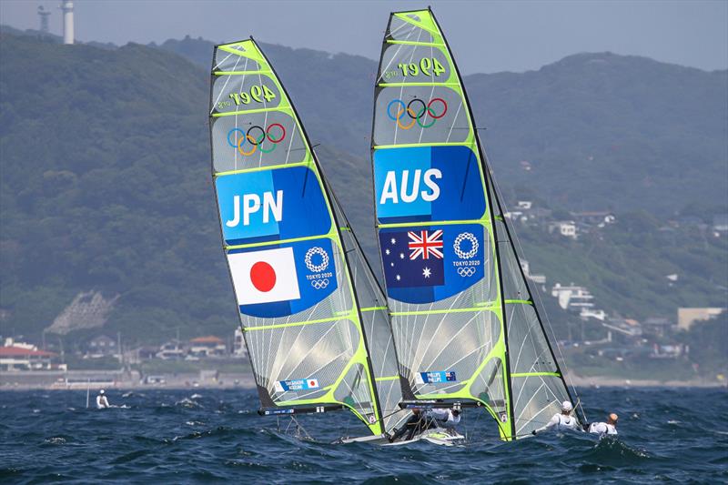 Tokyo2020 - Day 4 - July, 28, - Enoshima, Japan. AUS and JPN - Mens 49er photo copyright Richard Gladwell - Sail-World.com / nz taken at  and featuring the 49er class