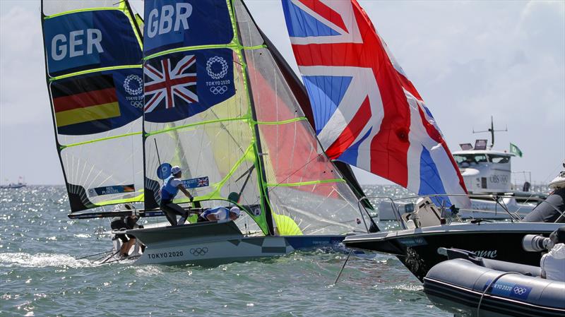 The British crew beat the Germans by 2 sec to win the Gold Medal- 49er - Tokyo2020 - Day 9- August 2, - Enoshima, Japan photo copyright Richard Gladwell - Sail-World.com / Photosport taken at Royal New Zealand Yacht Squadron and featuring the 49er class