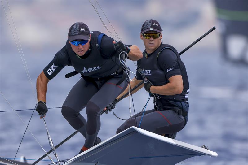 Isaac McHardie/William McKenzie (NZL) - 49er - Paris 2024 Olympic Sailing Test Event, Marseille, France. July 12, 2023 photo copyright Sander van der Borch / World Sailing taken at  and featuring the 49er class