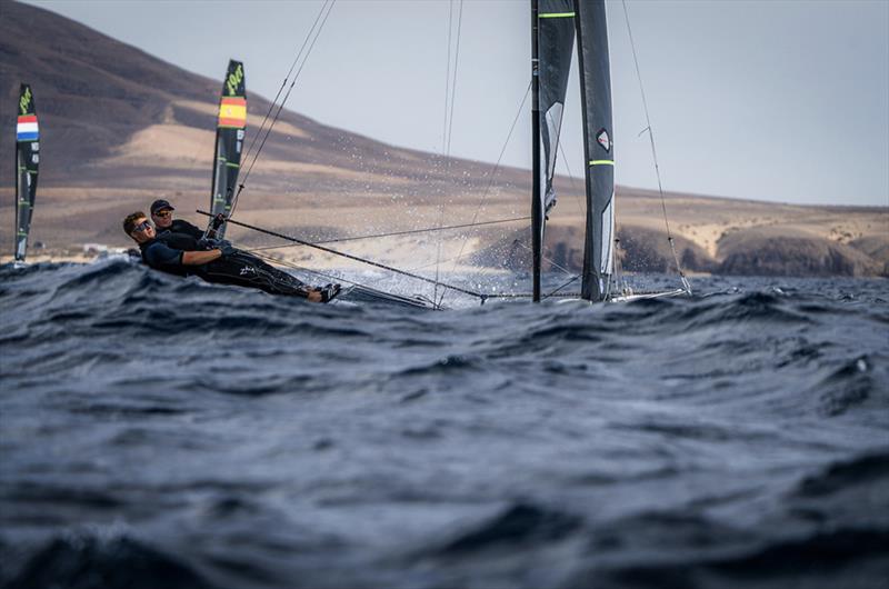 Big waves on the 49er race course - Day 1 of the Lanzarote International Regatta photo copyright Jacobo Bastos taken at Lanzarote Sailing Center and featuring the 49er class