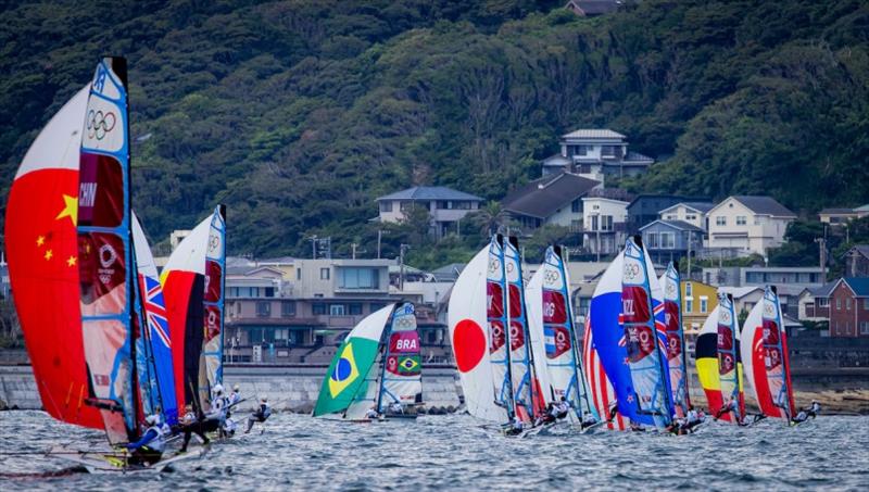 Grael and Kunze (BRA) taking the first win of the day photo copyright Sailing Energy / World Sailing taken at  and featuring the 49er FX class