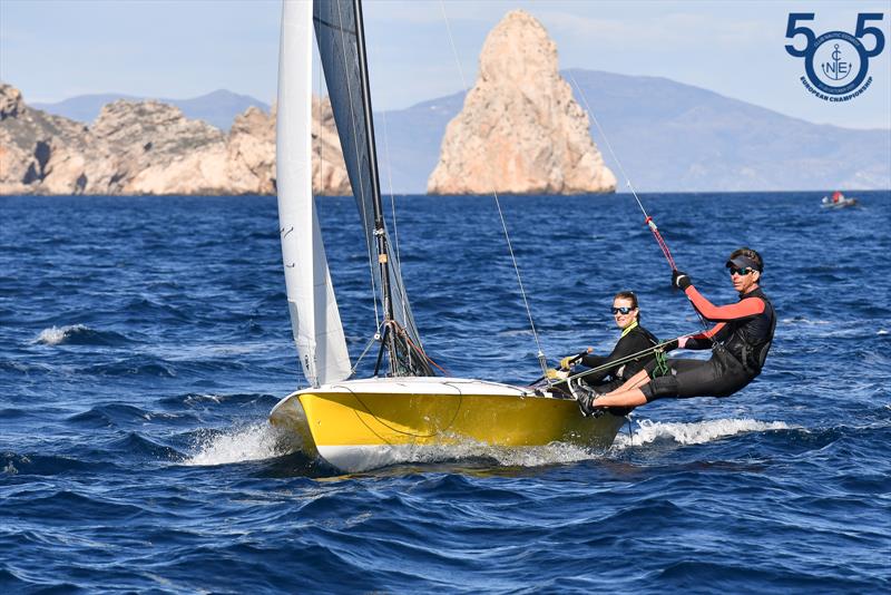 Race 1 upwind leg - 505 European Championship in Spain - photo © Christophe Favreau / www.christophefavreau.com