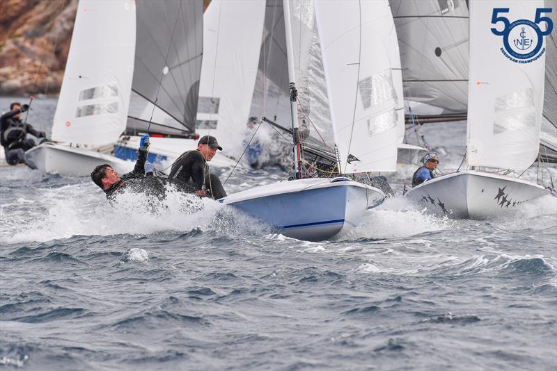 Mike Holt and Rob Woefle in the mix on the spacer leg - 505 European Championship in Spain photo copyright Christophe Favreau / www.christophefavreau.com taken at Club Nàutic Estartit and featuring the 505 class