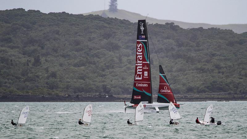 Emirates Team NZ and Optimists - AC40 - Waitemata Harbour - December 15, 2025 photo copyright Richard Gladwell - Sail-World.com/nz taken at Wakatere Boating Club and featuring the AC40 class