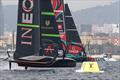 The Challenger and Defender cross the startline on Day 3 of the 2024 America's Cup - October 14, 2024 - Barcelona © Ian Roman / America's Cup