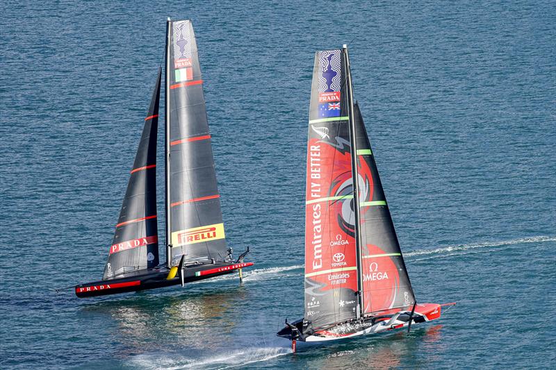 America's Cup match day 2 - Emirates Team New Zealand and Luna Rossa Prada Pirelli photo copyright ACE / Studio Borlenghi taken at Royal New Zealand Yacht Squadron and featuring the AC75 class