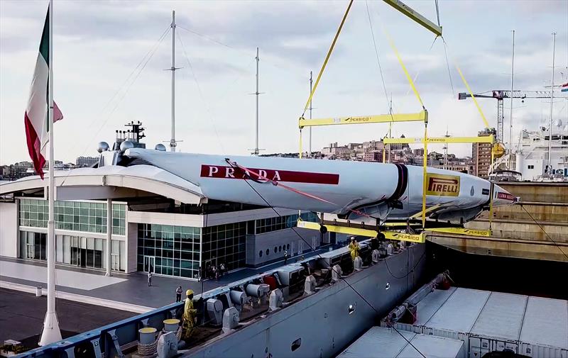 Luna Rossa Prada Pirelli's AC75 is loaded aboard a cargo ship, along with support boats - September 9, 2020 - Cagliari  - photo © Luna Rossa Prada Pirelli Media