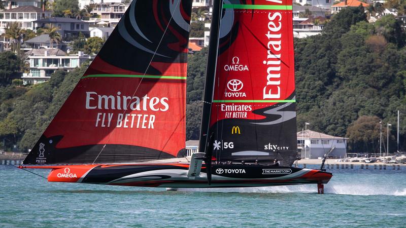 Te Aihe sailing fast in light winds with her Code Zero working well - Emirates Team New Zealand - Waitemata Harbour - September 22, 2020 - 36th America's Cup photo copyright Richard Gladwell / Sail-World.com / nz taken at Royal New Zealand Yacht Squadron and featuring the AC75 class