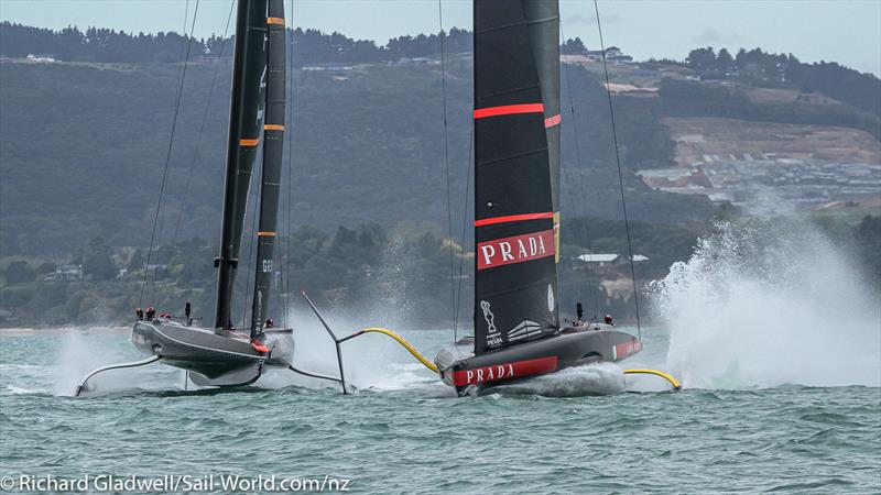 INEOS Team UK and Luna Rossa - Prada Cup Finals - Day 2 - February 14, 2021 - America's Cup 36 - Course E photo copyright Richard Gladwell / Sail-World.com taken at Circolo della Vela Sicilia and featuring the AC75 class