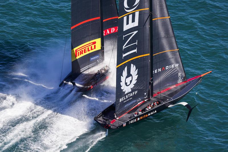 Prada Cup Final Day 3: Ineos Team UK and Luna Rossa Prada Pirelli lock horns on the start line photo copyright COR36 / Studio Borlenghi taken at  and featuring the AC75 class