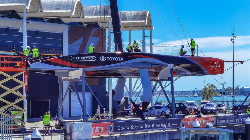 Foil arms - Emirates Team New Zealand, Auckland, America's Cup - March 2021 photo copyright Richard Gladwell / Sail-World.com taken at Wakatere Boating Club and featuring the AC75 class