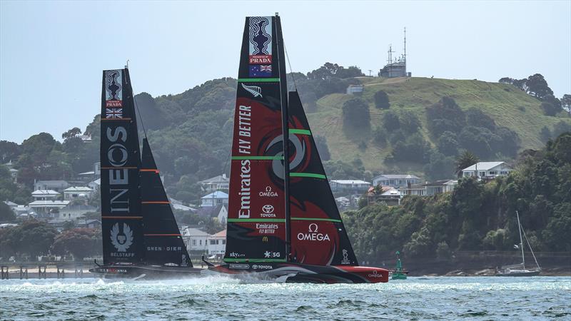 Emirates Team NZ and now-Challenger of Record INEOS Team UK  - America's Cup World Series - Day 2 photo copyright Richard Gladwell - Sail-World.com / nz taken at Royal New Zealand Yacht Squadron and featuring the AC75 class