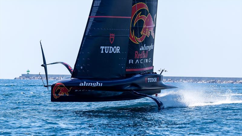 Tail-plane appears prominent and should tidy airflow as it leaves the hull - Alinghi Red Bull Racing- AC75 - Day 6 - April 24, 2024 - Barcelona photo copyright Ugo Fonolla / America's Cup taken at Société Nautique de Genève and featuring the AC75 class