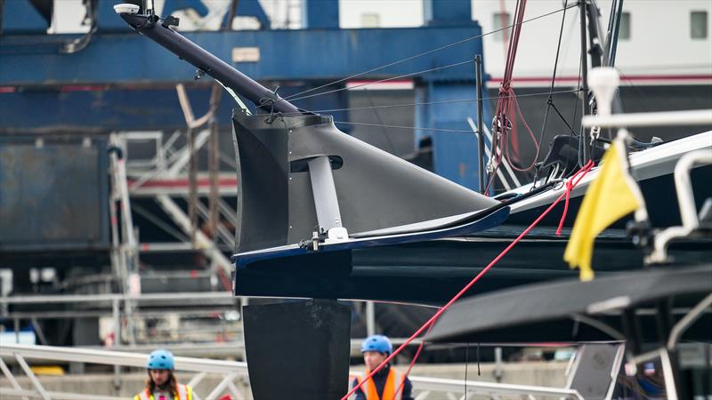 Rudder gantry - American Magic - AC75 - Day 1 - May 7, 2024 - Barcelona photo copyright Alex Carabi / America's Cup taken at New York Yacht Club and featuring the AC75 class