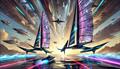 Naves in hyperflight — the futuristic sailcraft of the America's Cup, soaring past 120 knots © Pierre-Jean Cottalorda