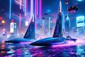 Duel of nerves — the skippers push each other to the edge, no space left for doubt — in this instance, in a cyberpunk setting © Pierre-Jean Cottalorda