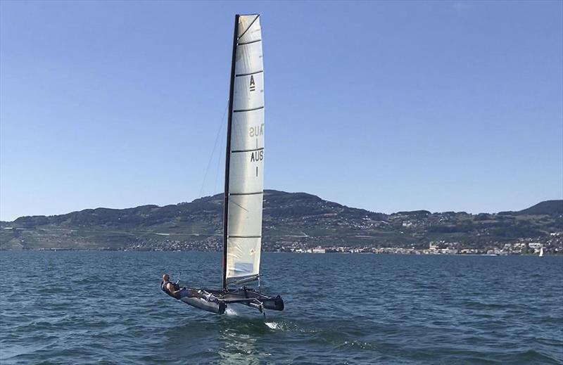 Sailing upwind with the A-Class catamaran referred to as 'Proof of Concept' photo copyright Nils Frei / Yves Detrey taken at  and featuring the A Class Catamaran class