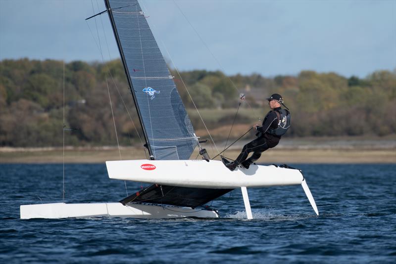 Neil Klabe  racing his A-Class Cat during the Gill Cat Open at Grafham Water Sailing Club photo copyright Paul Sanwell / OPP taken at Grafham Water Sailing Club and featuring the A Class Catamaran class