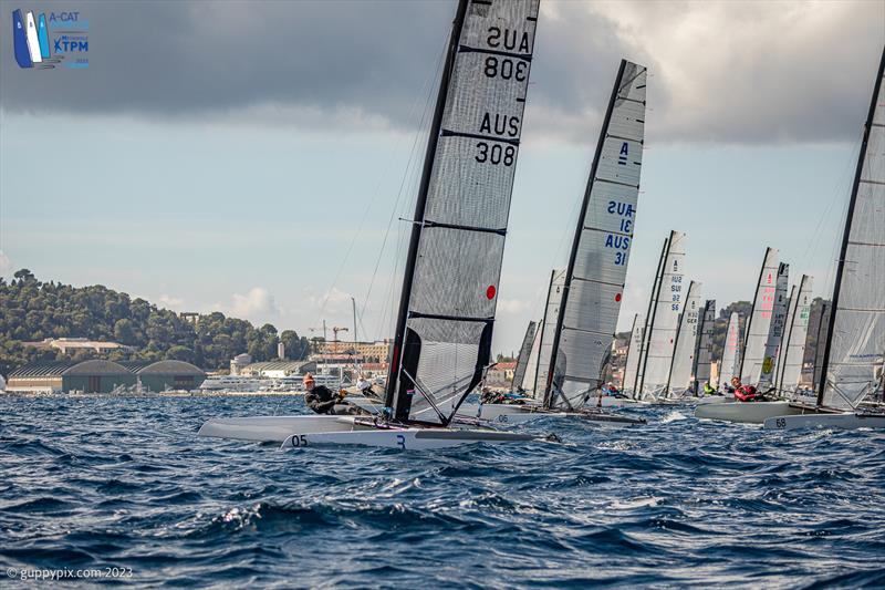 A-Cat Worlds at Toulon, France Day 6 - Andrew Landenberger AUS lead the Classic fleet in both final races, but had too many high scores in the light stuff earlier in the week to retain his World Champion's crown photo copyright Gordon Upton / www.guppypix.com taken at Yacht Club de Toulon and featuring the A Class Catamaran class