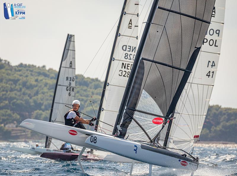 A-Cat Worlds at Toulon, France Day 6 - Darren Bundock AUS led the final Open foiling fleet race from start to finish to get his second series bullet, but not quite enough for the top slot - photo © Gordon Upton / www.guppypix.com