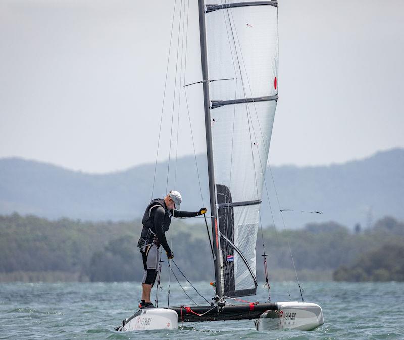 Australian A-Cat Nationals on Lake Macquarie Day 3 - Multiple World and Olympic medallist, Andrew Landenberger lying in second place - photo © Gordon Upton / www.guppypix.com