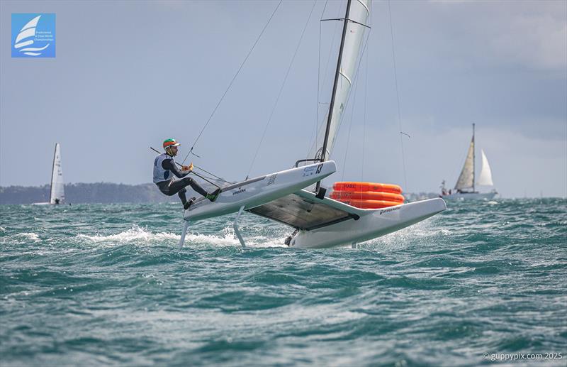 PredictWind A-Class Cat Worlds 2025 Day 4 - Italian Open Champion rounds the top mark and currently lies in a great 5th place in this very strong fleet - photo © Gordon Upton / www.guppypix.com