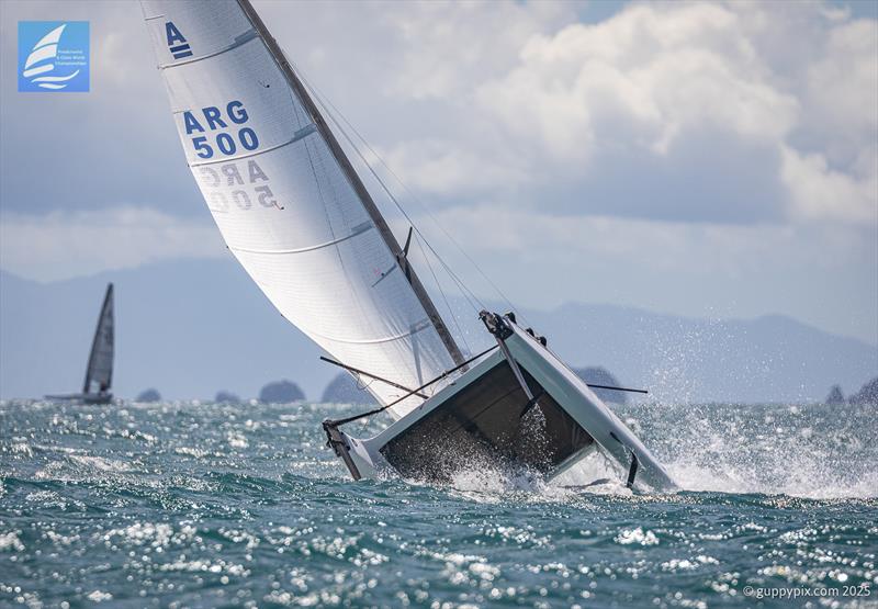 PredictWind A-Class Cat Worlds 2025 Day 4 - Axel Issel going down the mine at the first mark - photo © Gordon Upton / www.guppypix.com