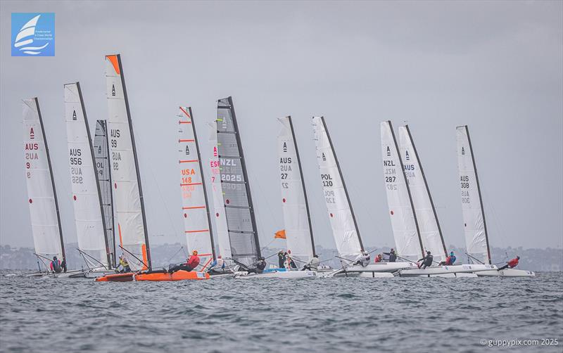 Classic fleet start - Day 5 - 2025 Predictwind A-Class World Championships - November 15, 2025 - Milford NZ - photo © Gordon Upton / www.guppypix.com