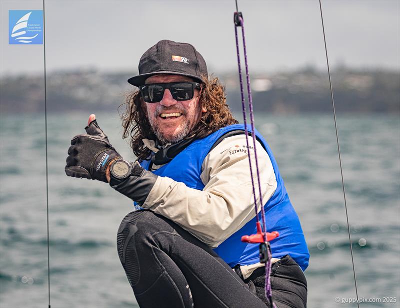 Jamie Jochhiem, the Aussie new boy, taking the fleet by storm, currently second in his first big A-Cat event - Day 5 Predictwind A-Class Catamaran World Championships - Milford, NZ - November 15, 2025 - photo © Gordon Upton / www.guppypix.com