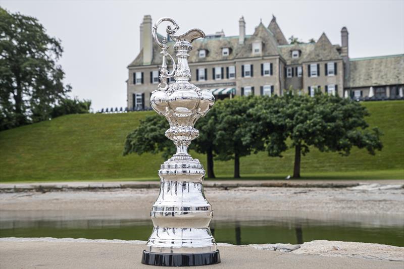 The America's Cup Trophy in front of the New York Yacht Club's Newport Club House photo copyright Carlo Borlenghi taken at New York Yacht Club and featuring the ACC class