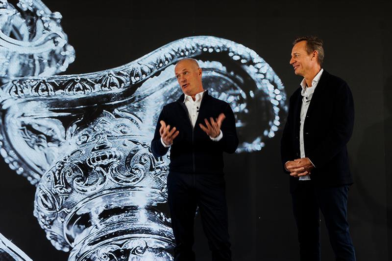 (R to L) Ernesto Bertarelli of Switzerland and Hans Peter Steinacher of Austria and Alinghi Red Bull Racing seen during the press conference announcing the entry to 37th Americas Cup in Geneva, Switzerland on December 14,  photo copyright Red Bull Media taken at Société Nautique de Genève and featuring the ACC class