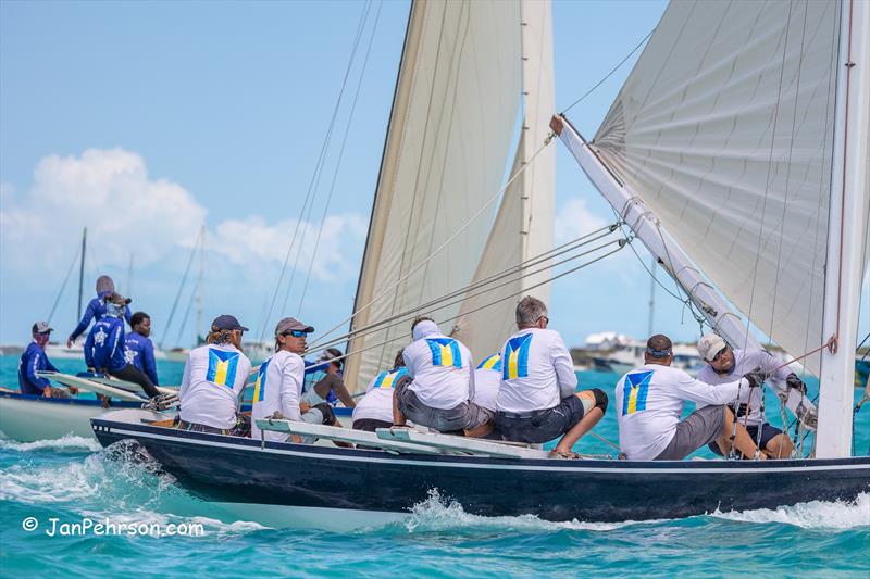 Tari Anne and Lonesome Dove, post-collision and repair, continue their close competition photo copyright Jan Pehrson taken at  and featuring the Bahamian Sloop class