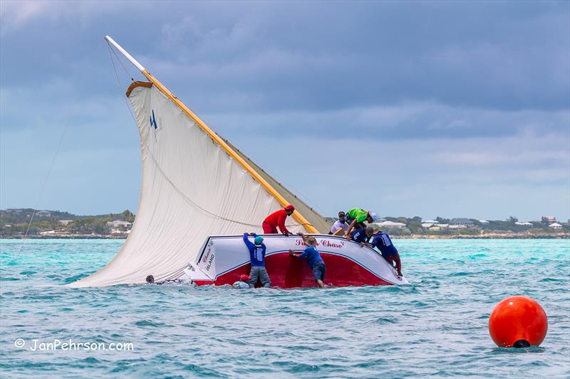 Thanks to quick crew action, New Susan Chase V doesn't sink after a major knockdown photo copyright Jan Pehrson taken at  and featuring the Bahamian Sloop class