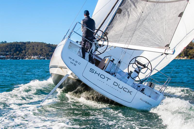 Standing to helm the Beneteau First 36 - all about fingertip control, and unbelievable poise! photo copyright John Curnow taken at Royal Prince Alfred Yacht Club and featuring the Beneteau class
