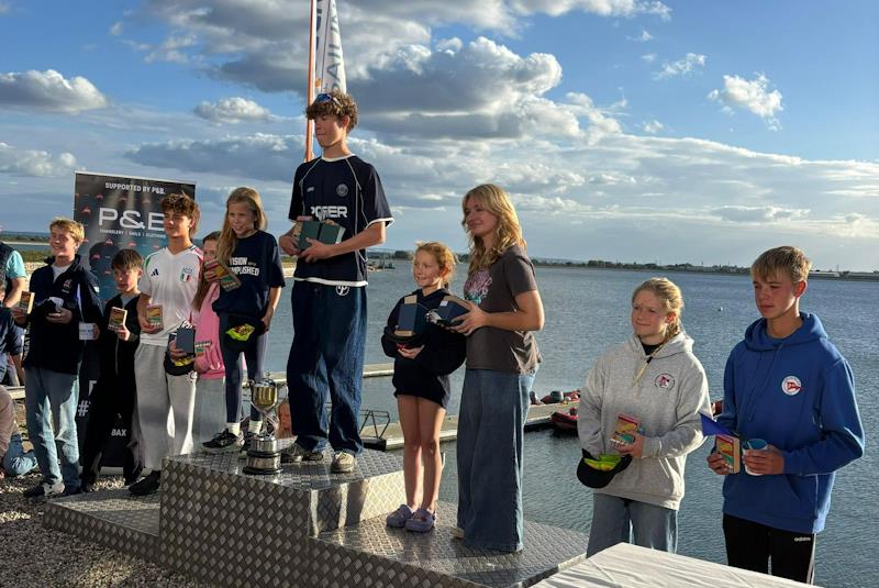 Gold Fleet Podium - Cadet Inland Championship at Queen Mary - photo © Louisa Gregory