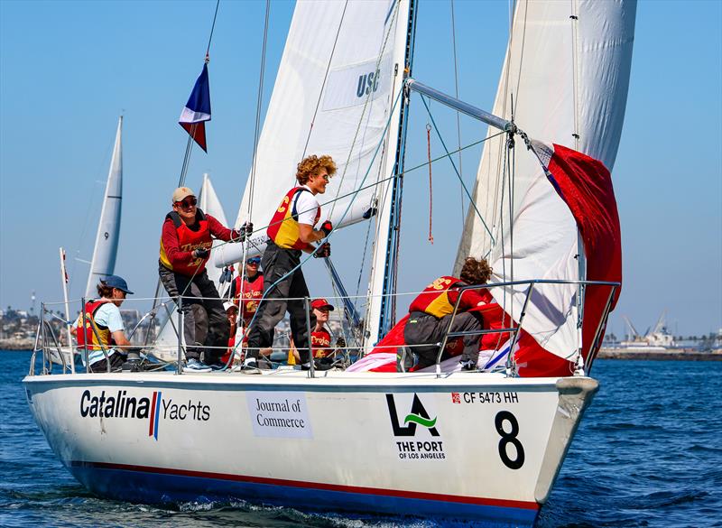 Spinnakers flying at the finish - 2025 Port of Los Angeles Harbor Cup - photo © Bronny Daniels / Joysailing.com
